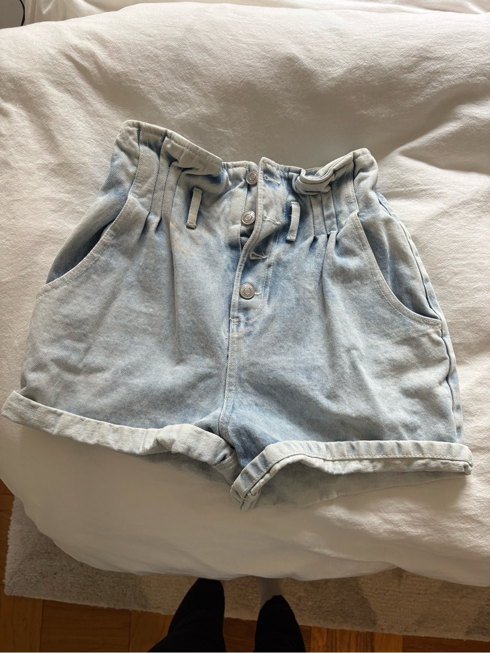 Zara Light Blue High-Waist Button-Front Denim Shorts